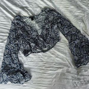 Bell Sleeve Paisley Cropped Long Sleeve Top